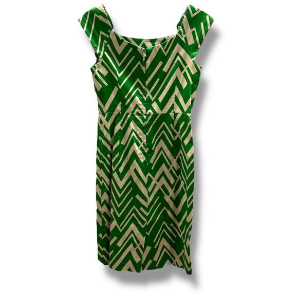 Milly Women's Sheath Dress Green Tan Geometric Vintage Look Size 4 - Picture 3 of 8